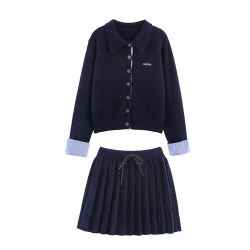 Women's knit set with shirt collar and pleated skirt Lune London
