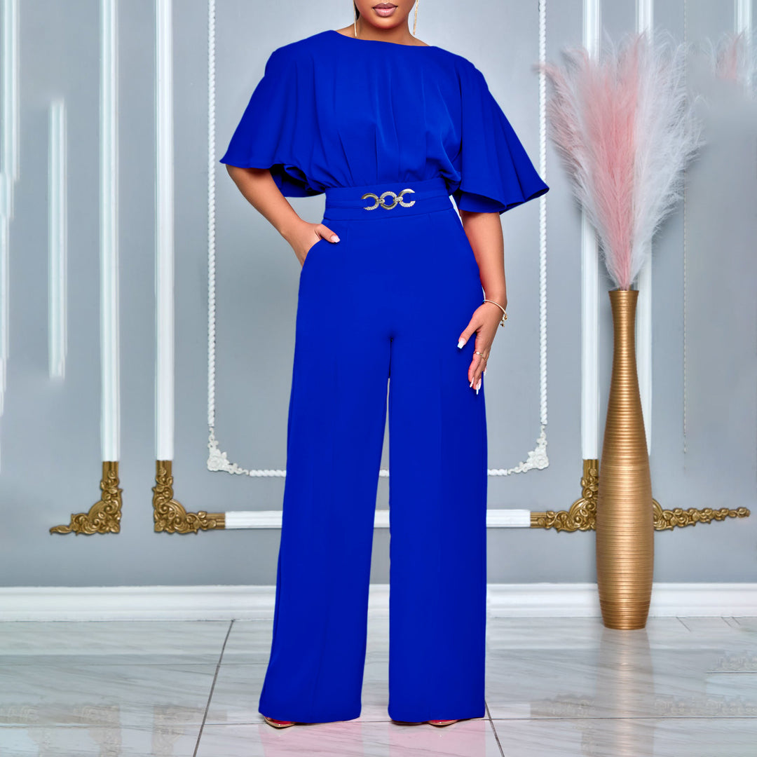 Ladies Elegant Jumpsuit with Flared Leg and Chic Decorative Belt and Style