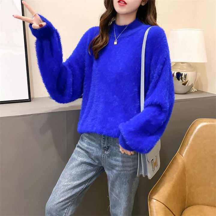 Women’S Fleece Turtleneck Sweater with Puff Sleeves and Textured Design Lune London