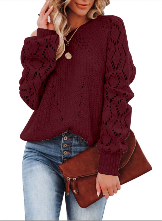 Pull en tricot pour femmes avec un élégant motif ajouré et des manches volumineuses Lune London