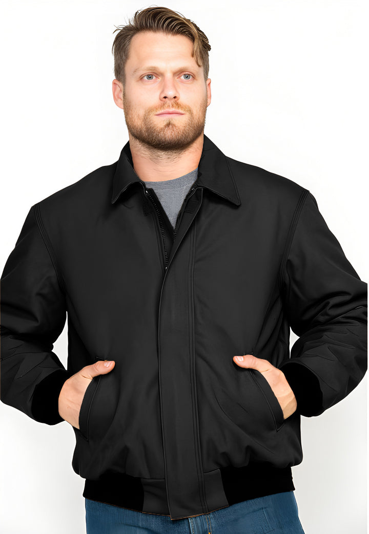 Insulated transitional jacket for men with high collar and practical pockets Lune London