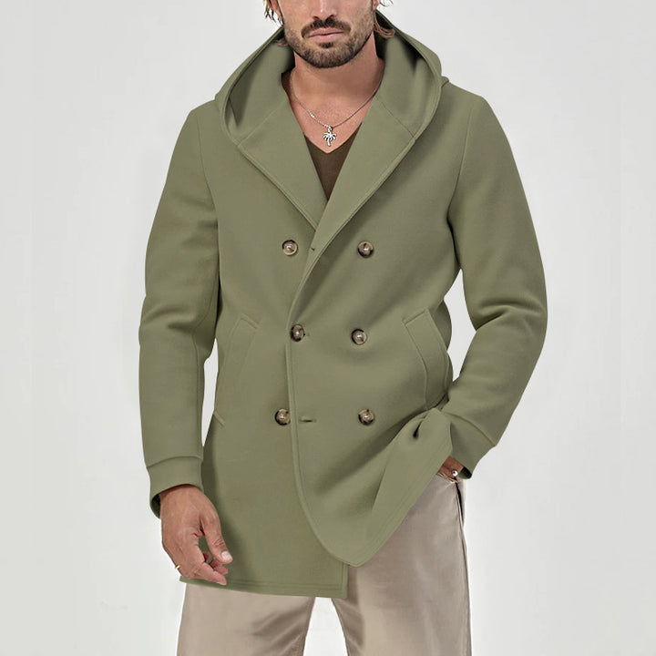 Men's double talent hooded coat with stylish button placket Lune London