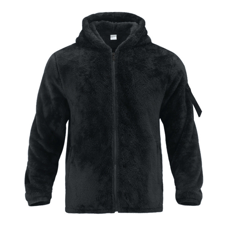 Cozy fleece jacket for men with hood and practical zippered pockets Lune London