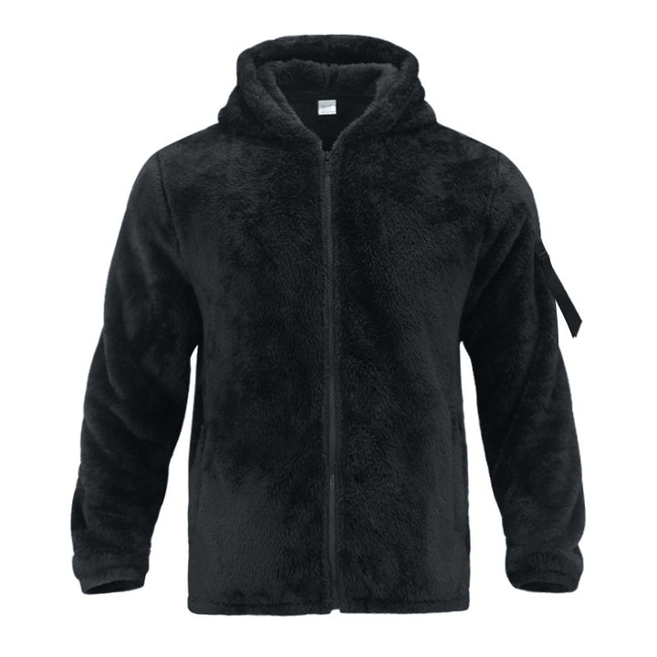 Cozy fleece jacket for men with hood and practical zippered pockets Lune London