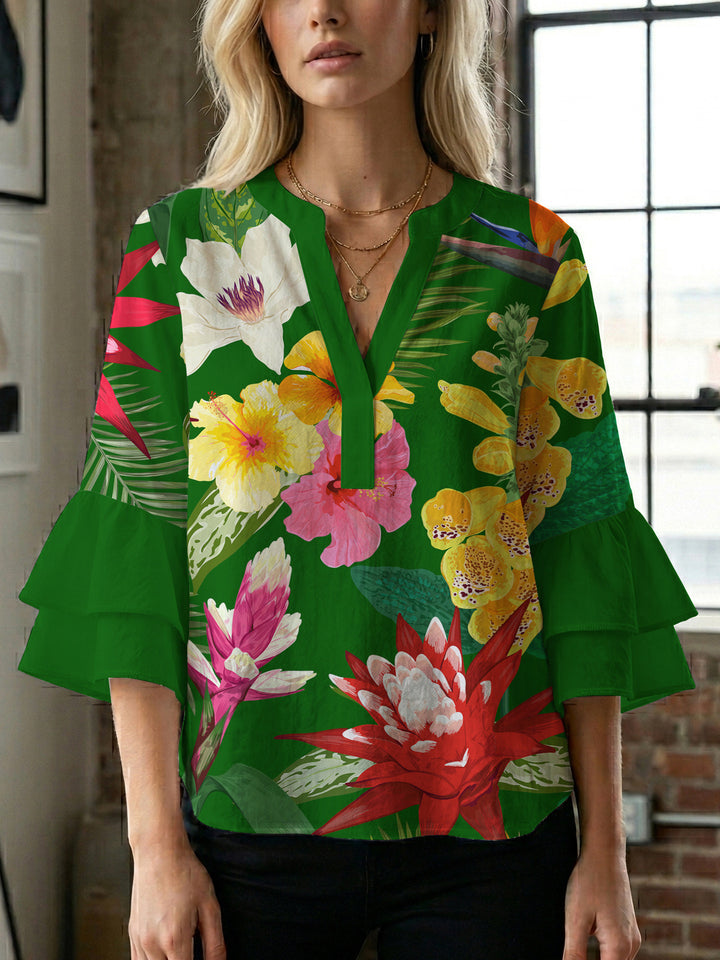 Women's blouse shirt with voluminous sleeves and floral pattern Lune London