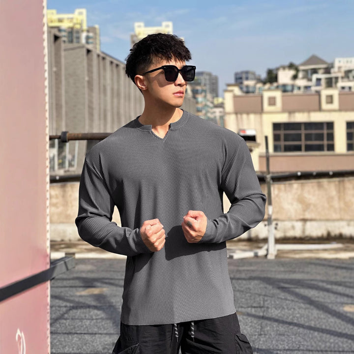 Men's long sleeve top with an innovative rib design and a trendy high collar Lune London