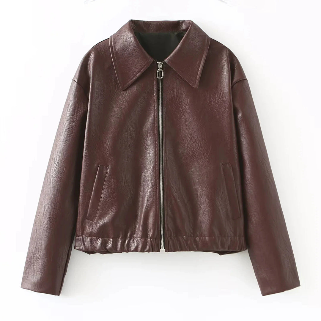 Veste élégante pour femmes en simili cuir au design moderne avec fermeture éclair pratique Lune London