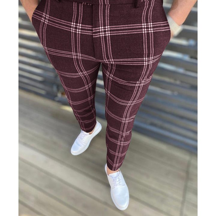 Elegant carrot pants for men with textured check pattern Lune London