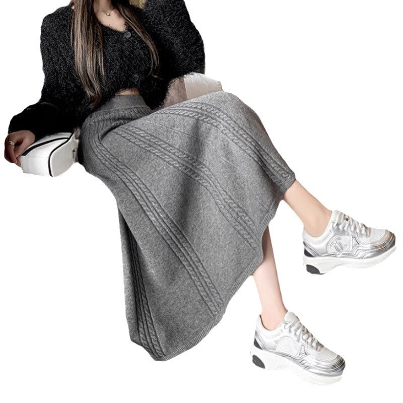 Jupe midi élégante pour femmes avec motif en maille à cable et coupe large Chic & Stil