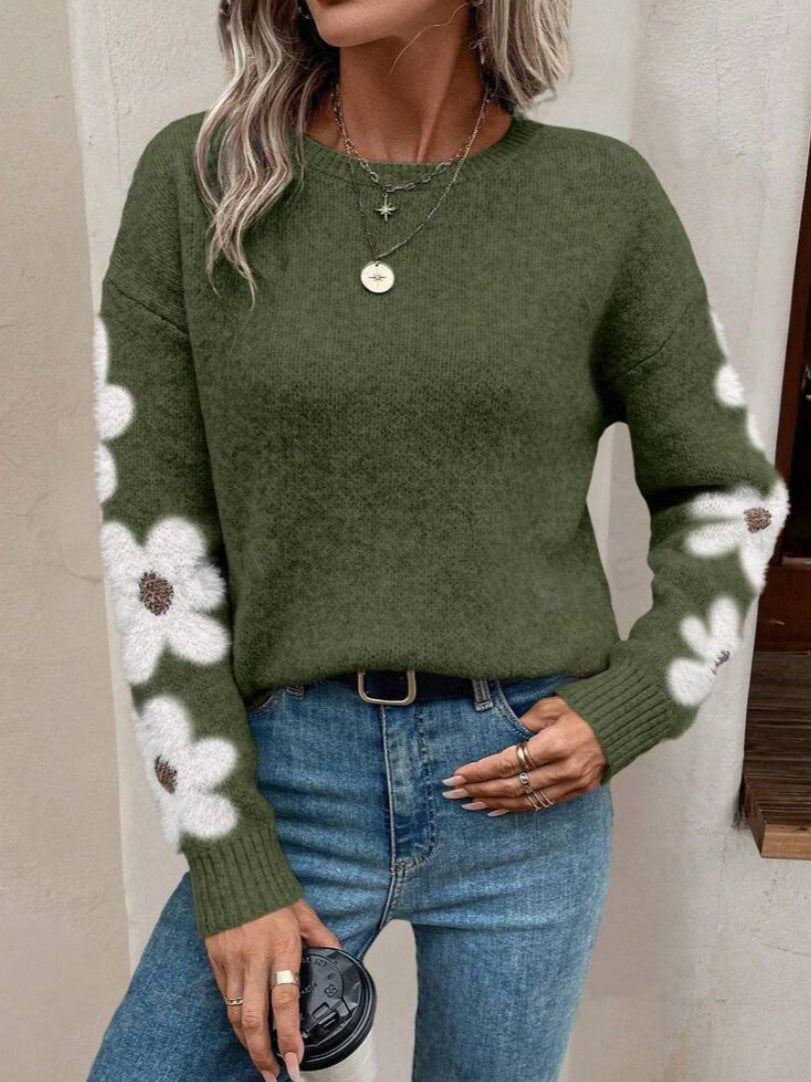 Pull féminin avec motif floral et jersey texturé Chic & Stil