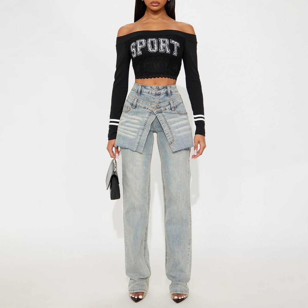 Asymmetrical design high-waisted denim pants for women Lune London