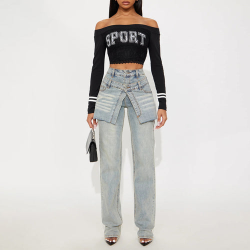 Asymmetrical design high-waisted denim pants for women Lune London