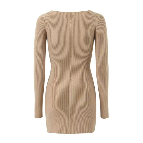 Fitted ribbed dress for women with cut-out details and long sleeves Lune London