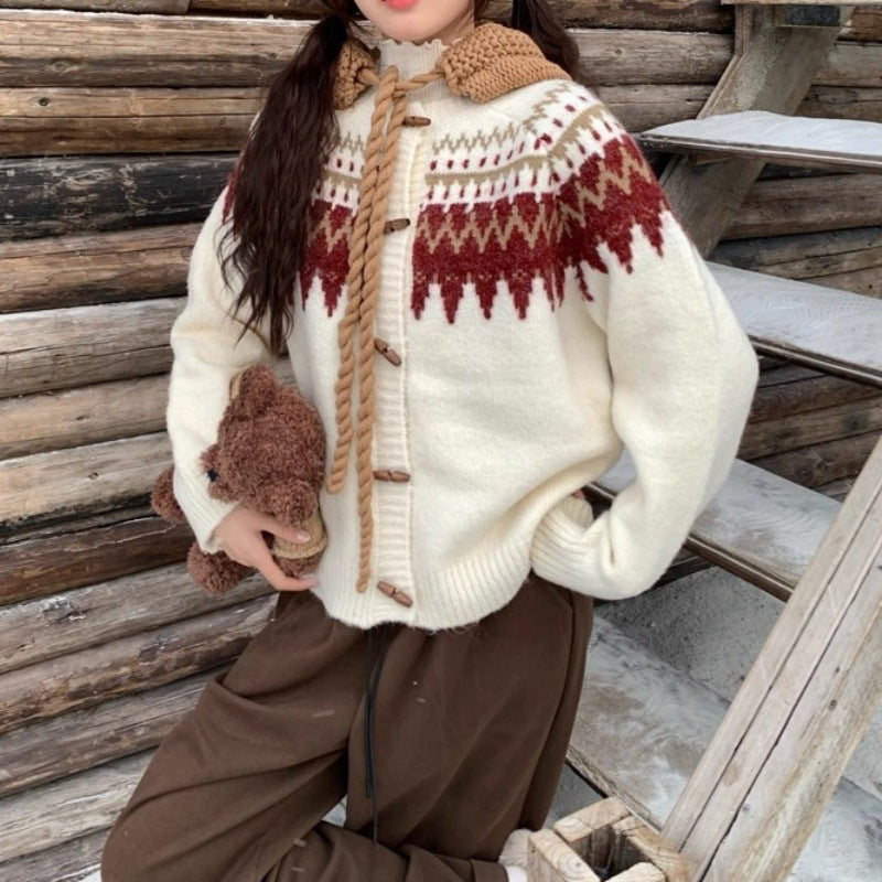 Pull en tricot confortable pour femmes avec motif norvégien traditionnel et capuche Chic & Stil