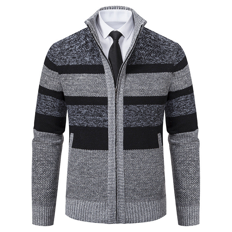 Men's knit jacket with stand-up collar and modern striped pattern Lune London