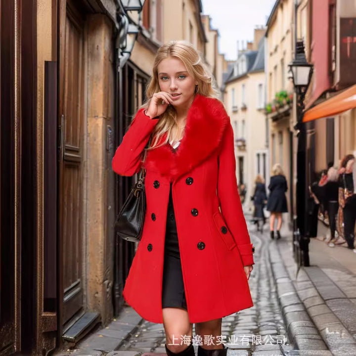 Women's elegant trench coat with high-quality faux fur collar and adjustable belt Lune London