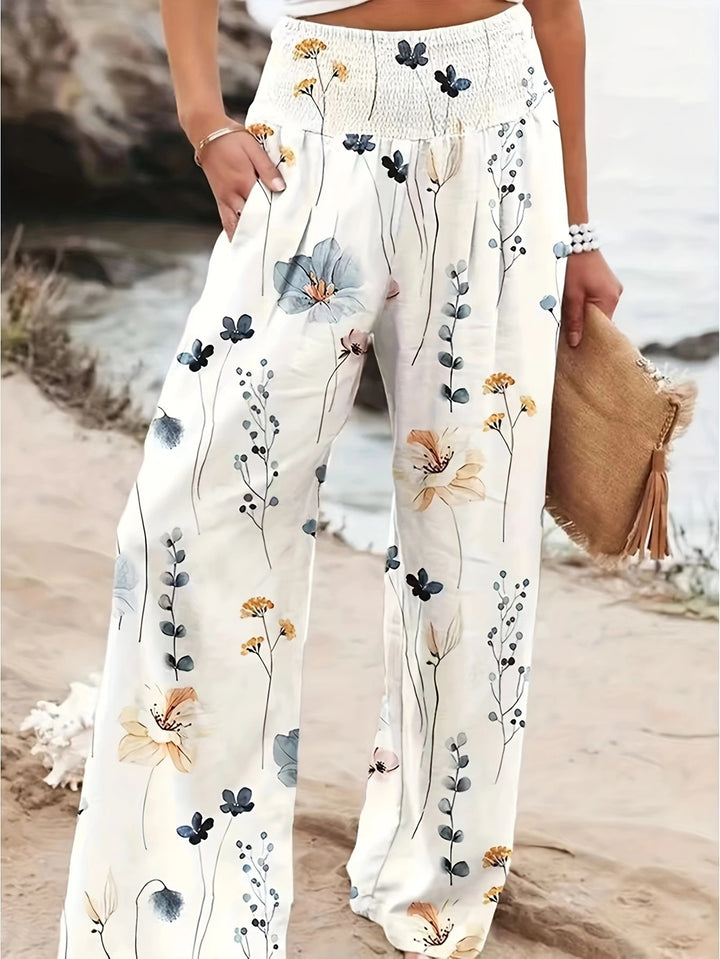 Loose summer pants for women with floral print and elastic waistband Lune London