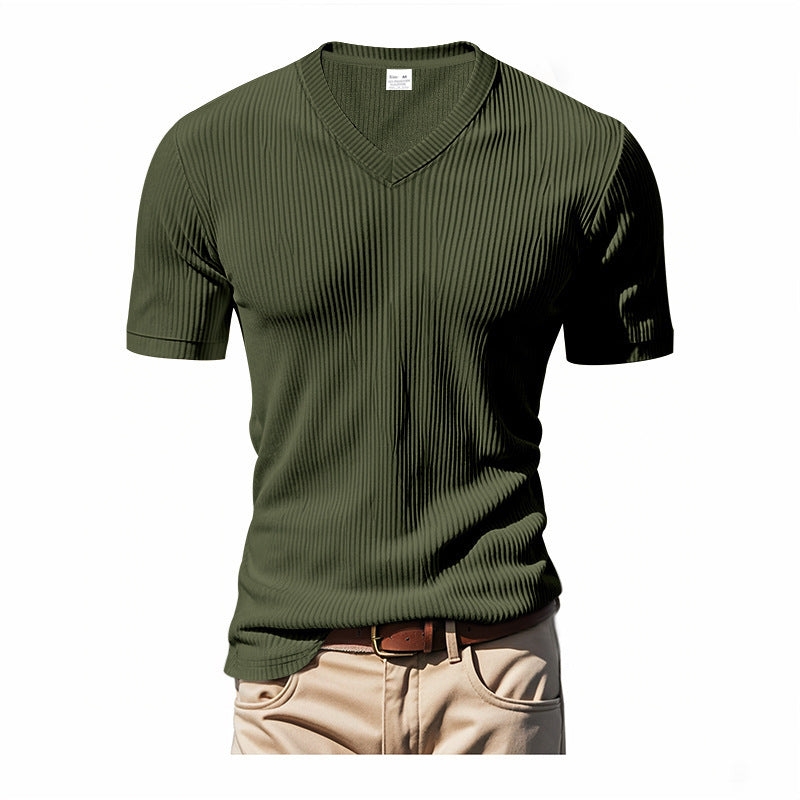 Men's short sleeve knitted V neck T-shirt Lune London