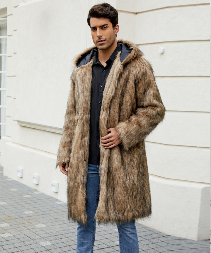 Luxurious faux fur coat for men with hood Lune London