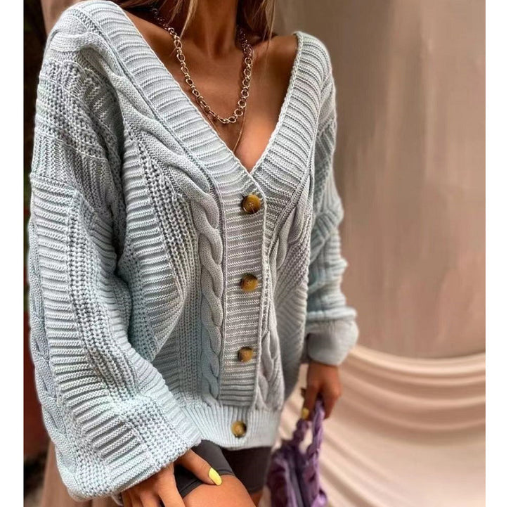 Cardigan en tricot épais pour femmes avec des manches volumineuses et un détail de bouton Chic & Stil