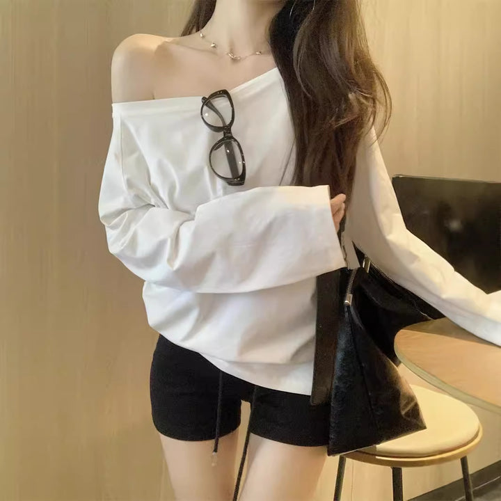 Women's Casual Off-Shoulder Long Sleeve Shirt Chic & Stil