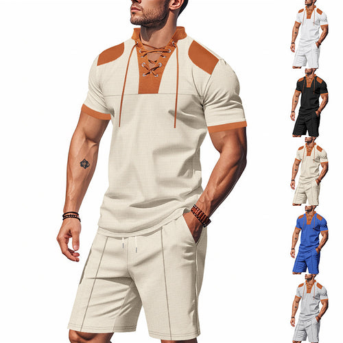 Men's polo shirt with a unique lacing design and matching shorts Lune London