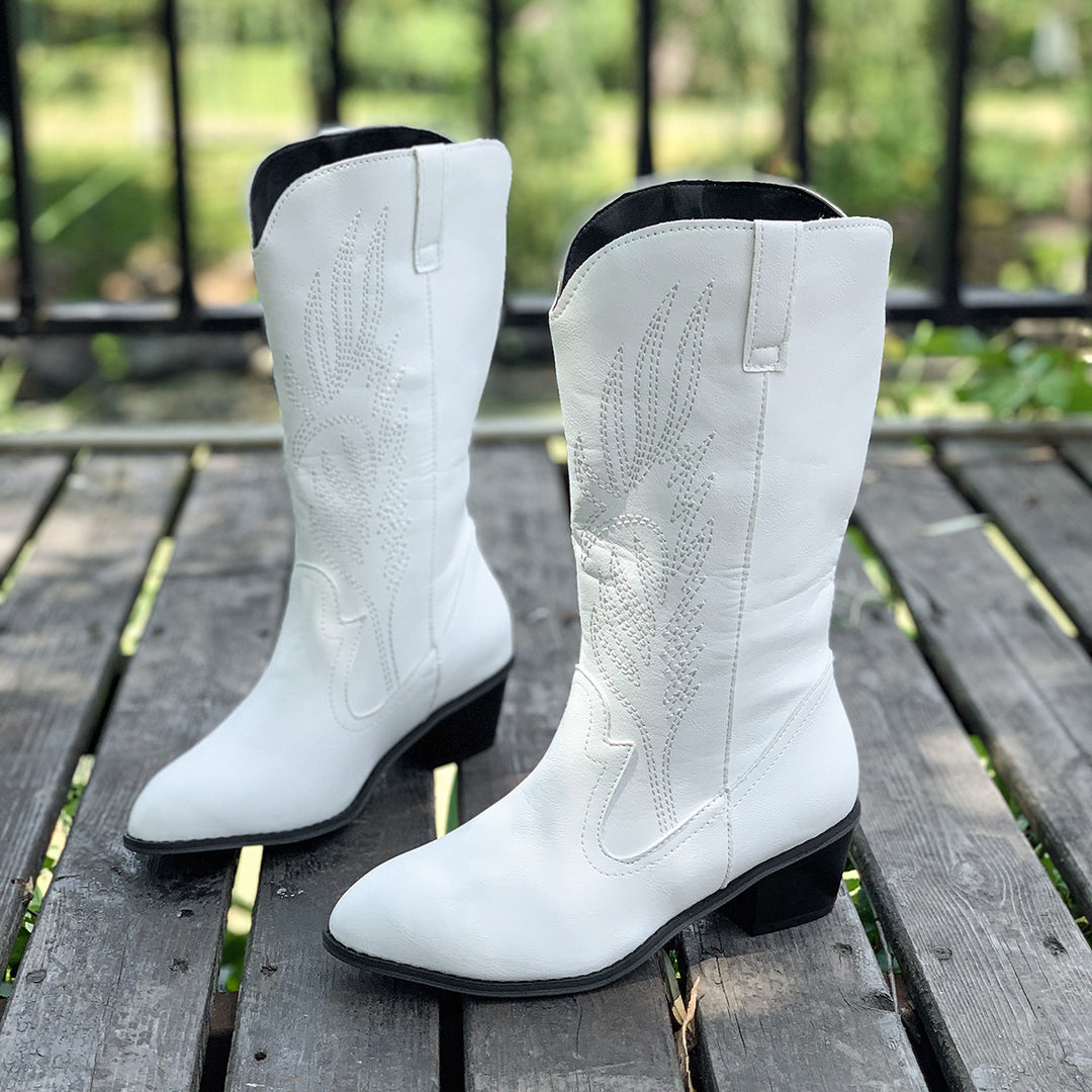 Women's cowboy boots with high heels and artistic embroidery Lune London