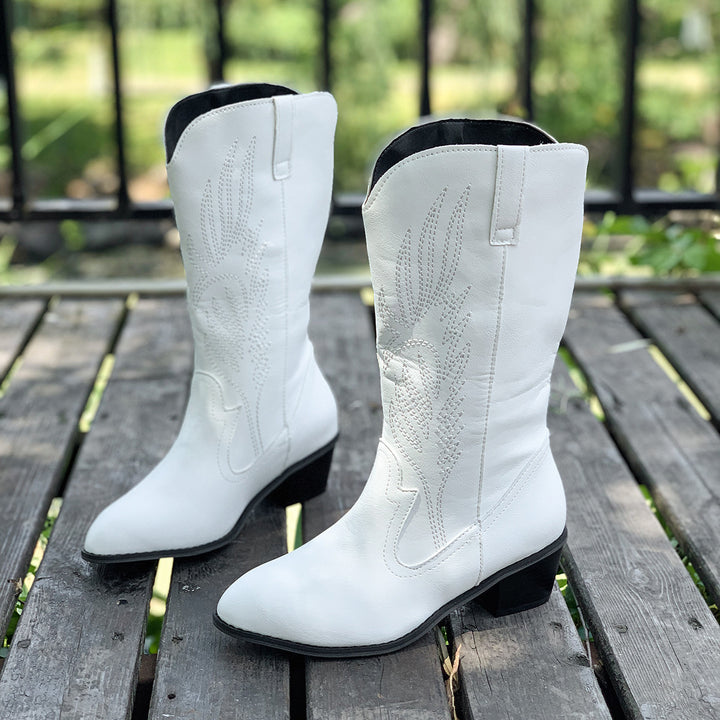 Women's cowboy boots with high heels and artistic embroidery Lune London