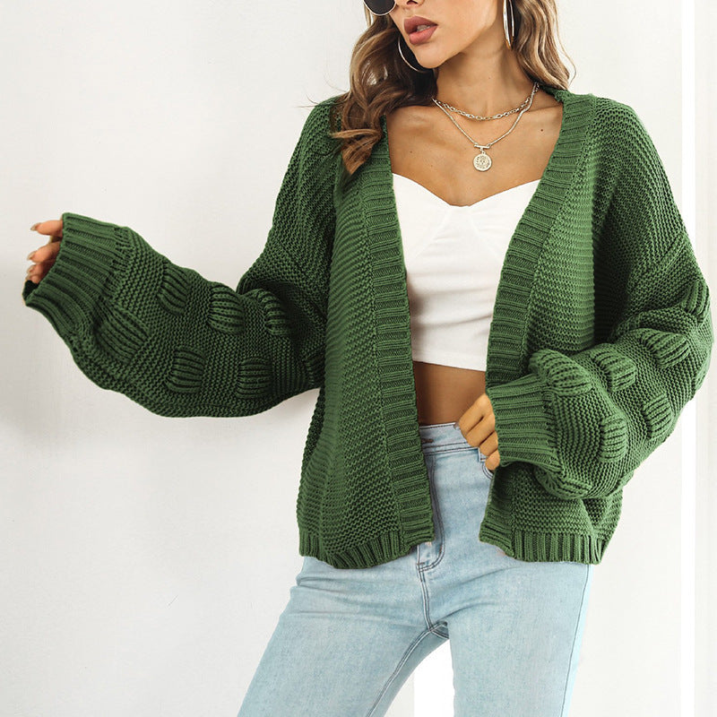 Ladies oversized knit cardigan with decorative puff sleeves Lune London