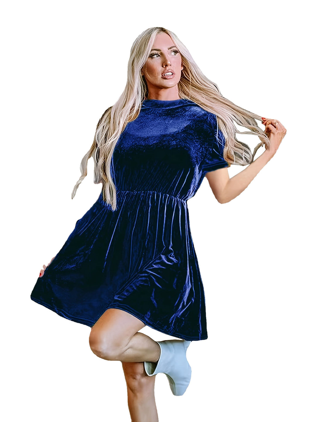 Short Sleeve Velvet Dress for Women with a Fitted Cut and A-Line Skirt Lune London