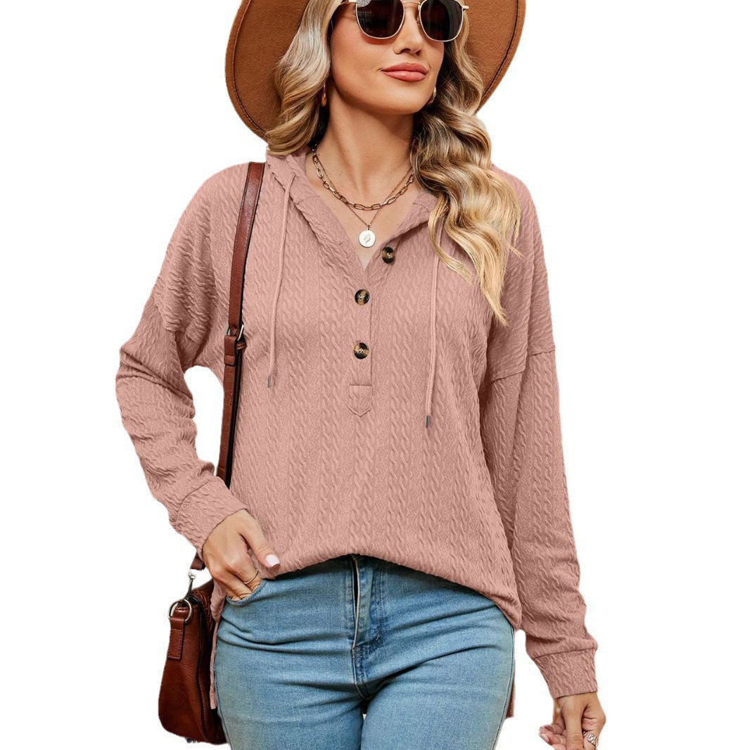 Casual women's sweater with button details and hood Lune London