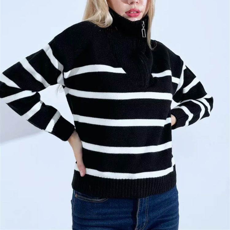 Knitted sweater for women with high collar and zipper Lune London
