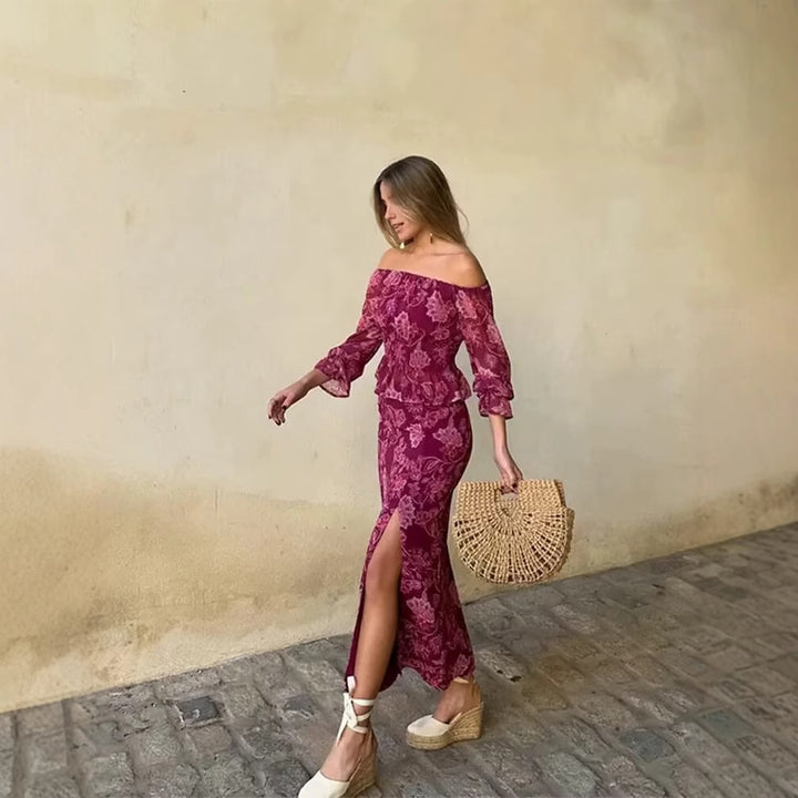 Maxi skirt for women with a floral design and elegant slit details Lune London