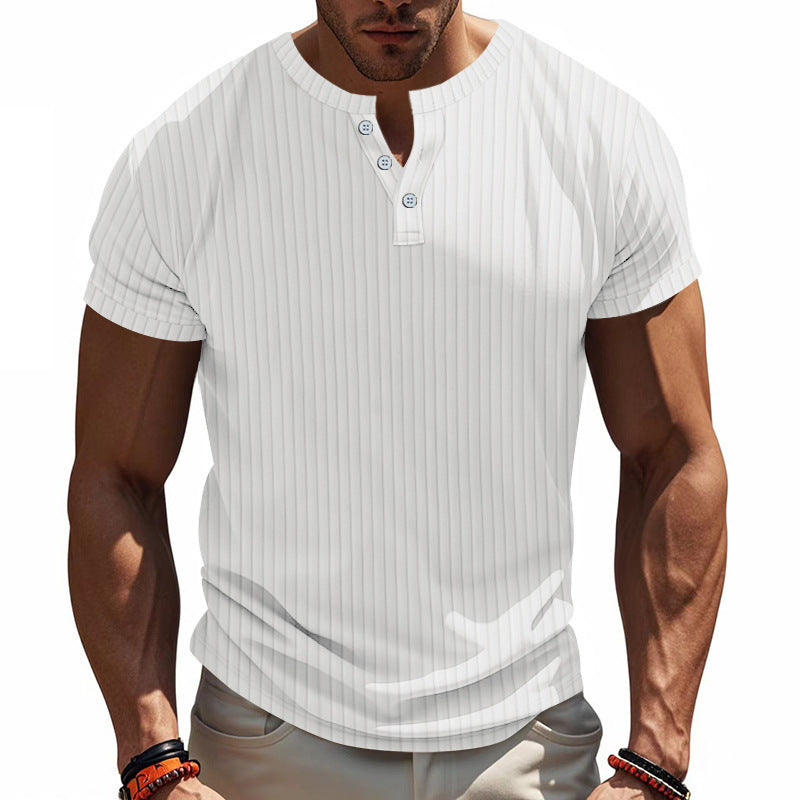 Men's Short Sleeve Henley T-Shirt with Striped Pattern and Convenient Buttons Lune London