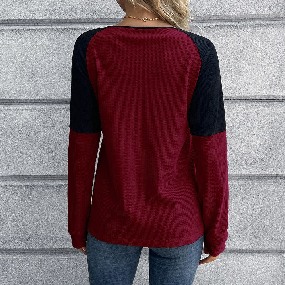 Casual women's Henley shirt in textured fabric with contrasting sleeve design Lune London