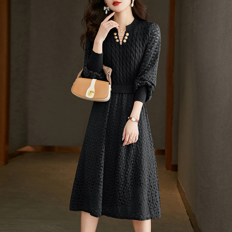 Robe en tricot pour femmes avec corsage structuré et partie jupe élégante Chic & Stil