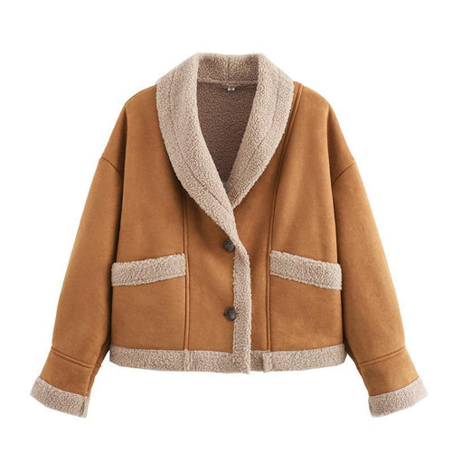 Ladies faux fur jacket with elegant shawl collar Lune London