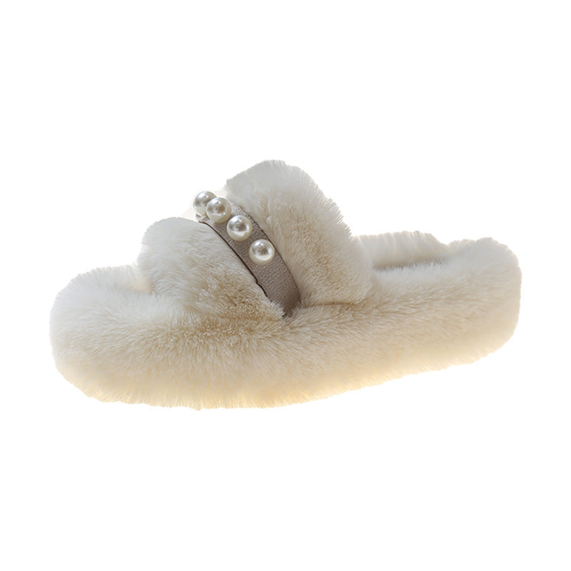 Ladies Plush Slippers with Elegant Pearl Accents Lune London