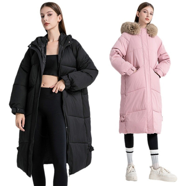 Long winter coat for women lined with removable faux fur collar and practical drawstrings Lune London