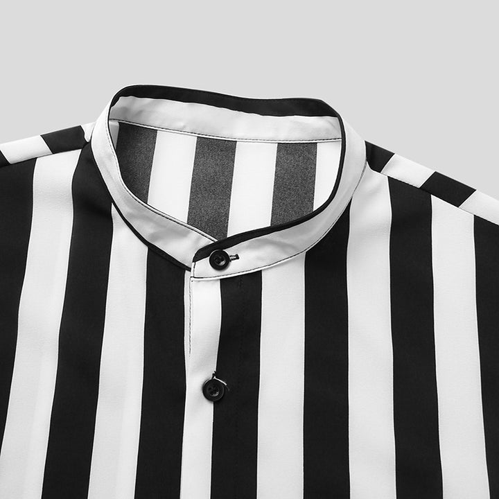 Short-sleeved shirt for men with a modern striped pattern and a stand collar Lune London