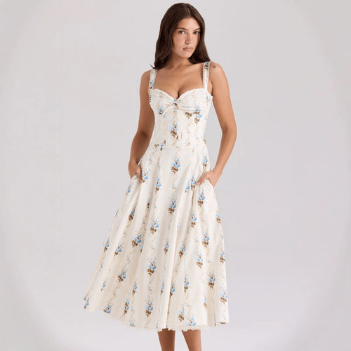 Women's midi dress with floral design and fitted bodice Lune London