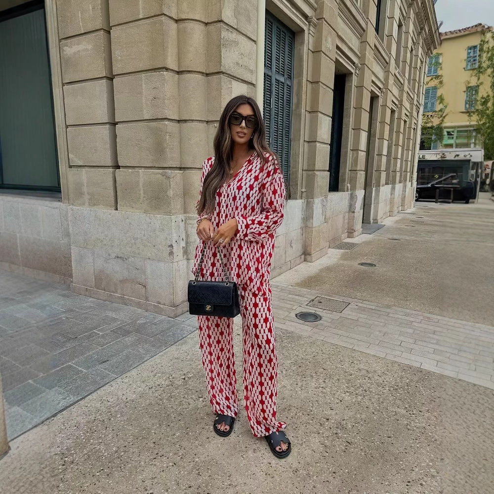 Wide Palazzo Pants for Women with Modern Geometric Pattern Lune London