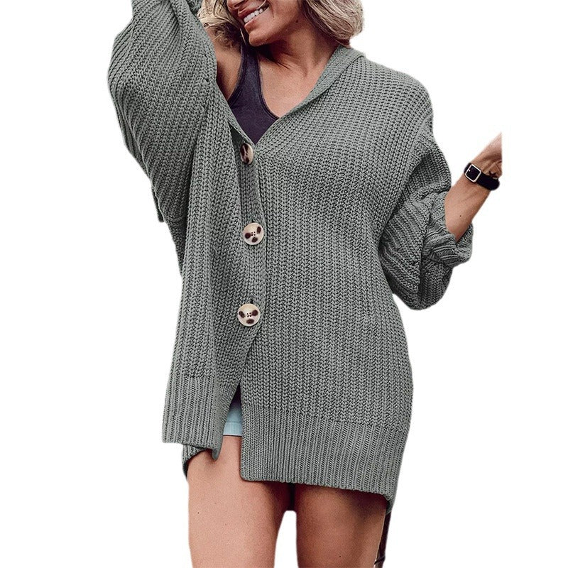 Chunky knit jacket for women with wide sleeves and a hood Lune London