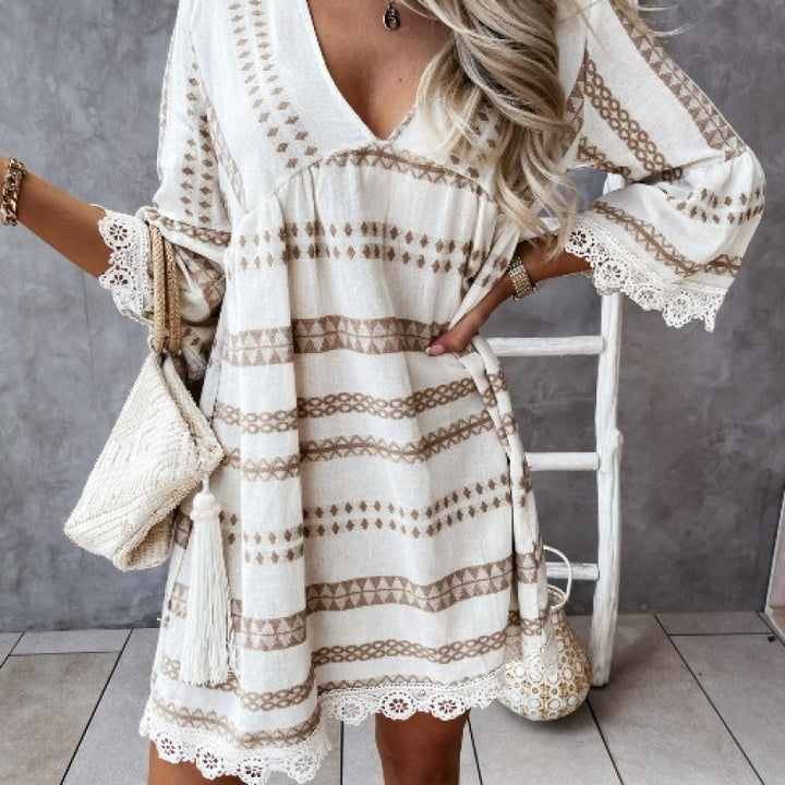 Bohemian style flared sleeve mini dress for women Lune London