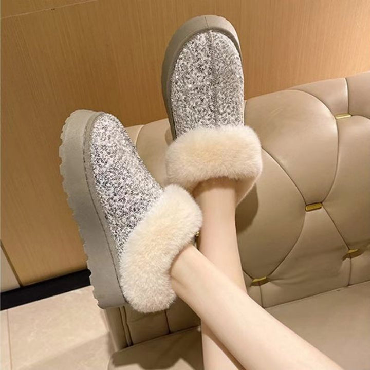 Ladies Plush Sparkly Slippers Lune London