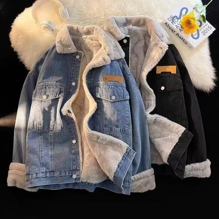 Oversized denim jacket for women with faux fur lining Lune London