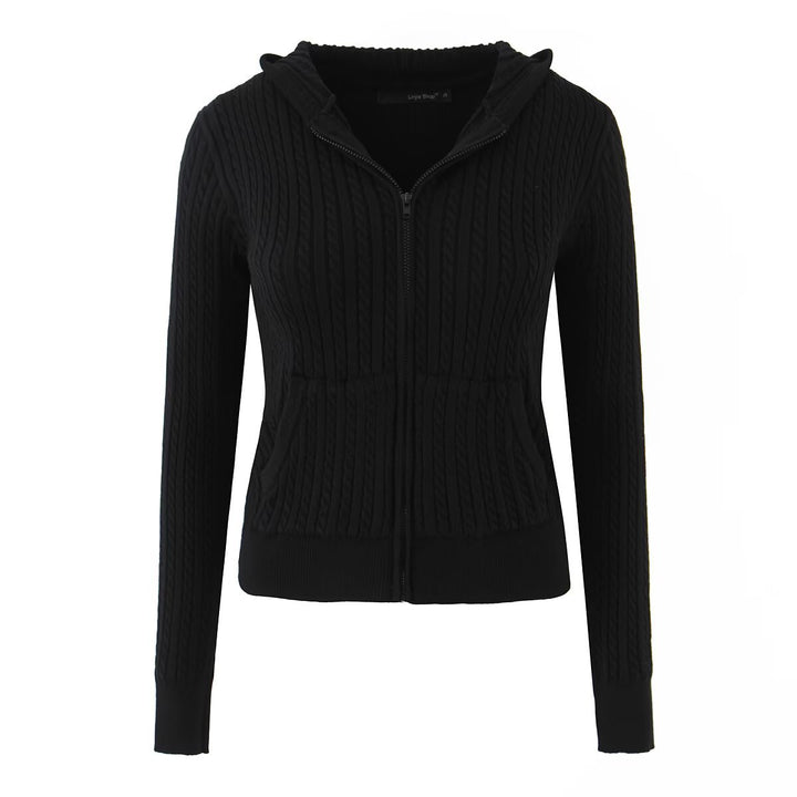 Ladies comfortable wool sweater with hood and zipper Lune London