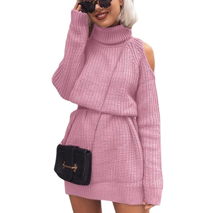 Ladies Trendy Knit Sweater with Off-the-Shoulder and Turtleneck Lune London