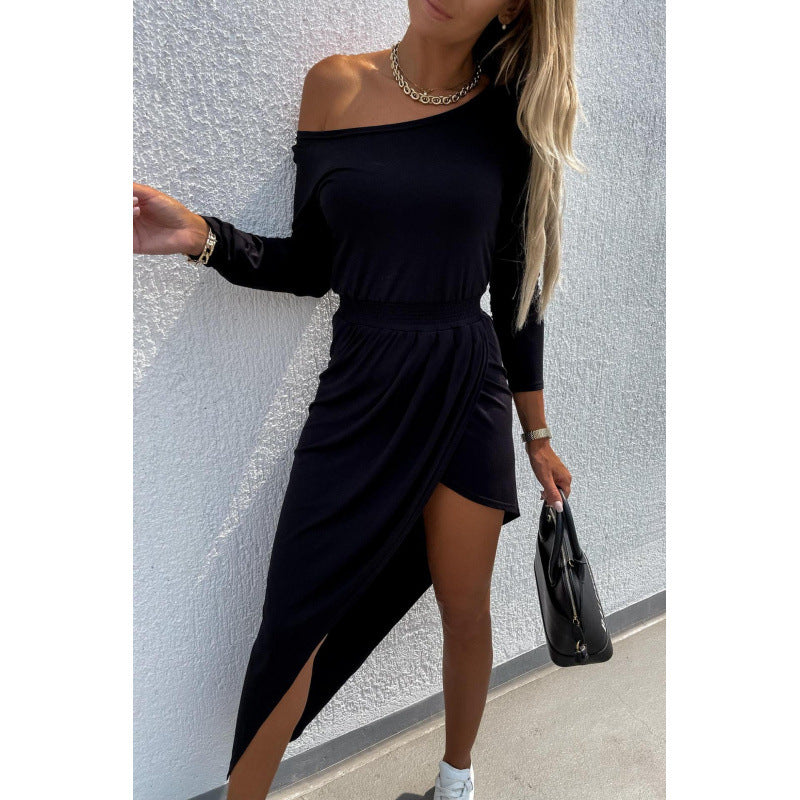 Asymmetrical draped midi dress for ladies Lune London