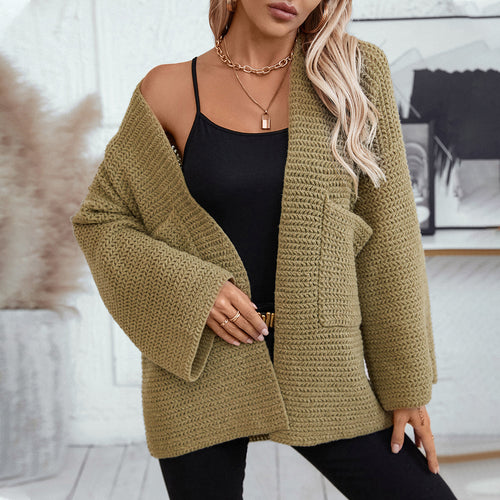 Airy knitted jacket for women with large pockets and open sleeves Lune London
